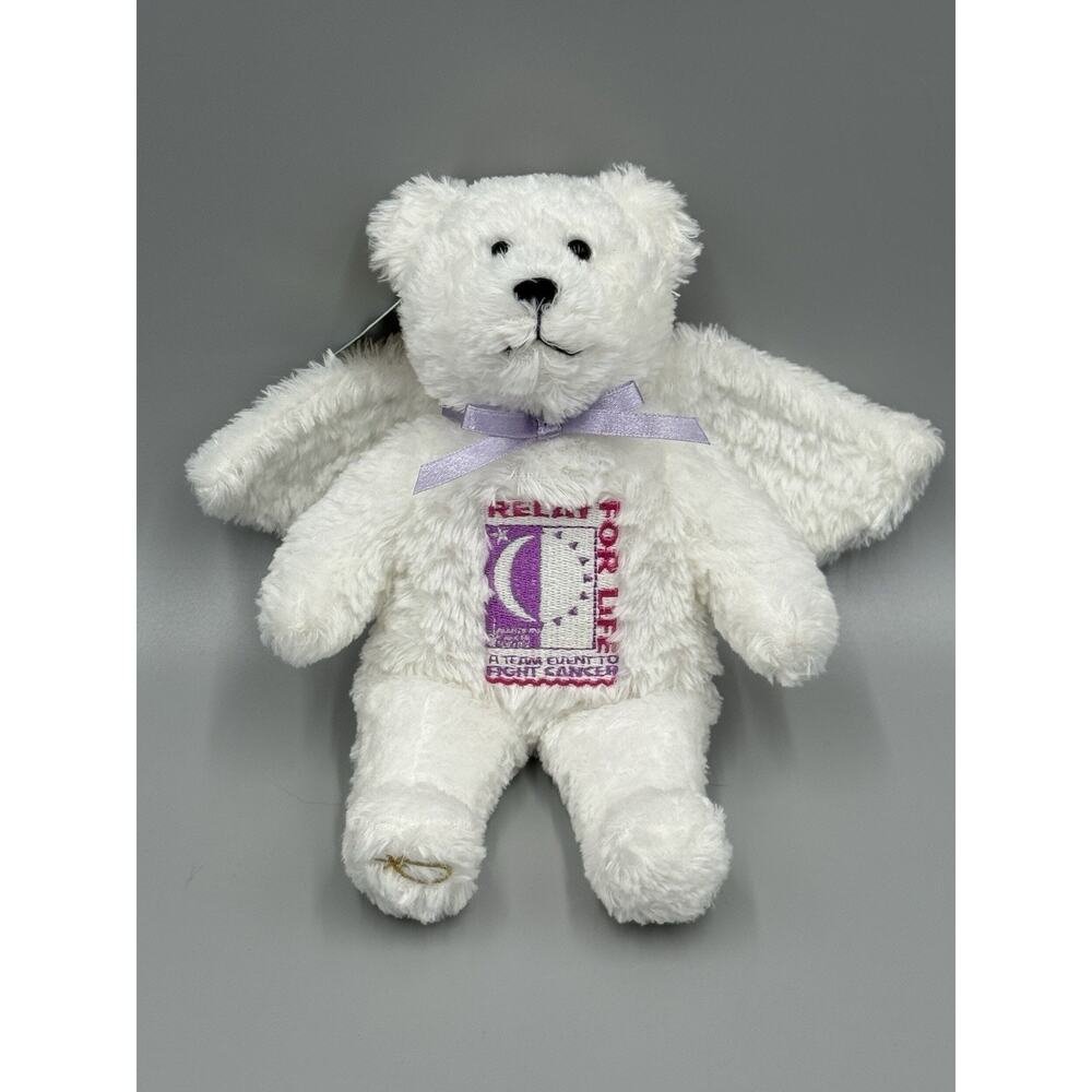 Vtg 2002 Relay for Life White Stuffed Guardian Angel Bear Plush 8” Holy Bears